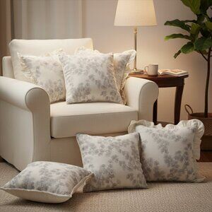 SOGA 6PC 45cm Pillowcase Set – 3x White Floral Ruffle & 3x Gray Decorative cover